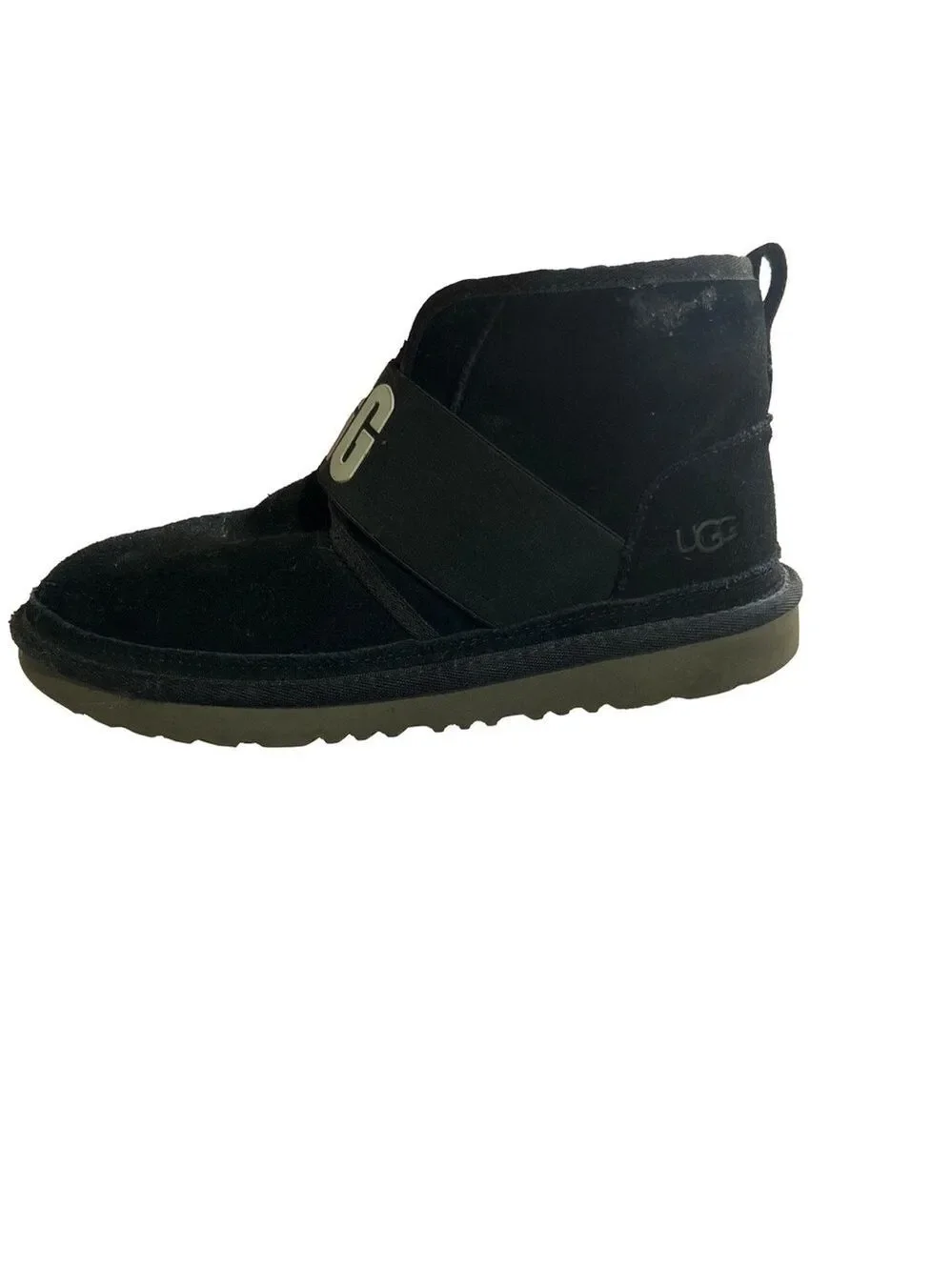 UGG Neumel II Graphic Kids Boots Black Suede Logo Strap Size 6 Youth